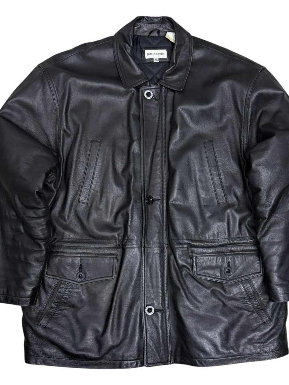 PIERRE CARDIN Leather Coat Vintage 90s Insulated Casual Winter Jacket Mens Large